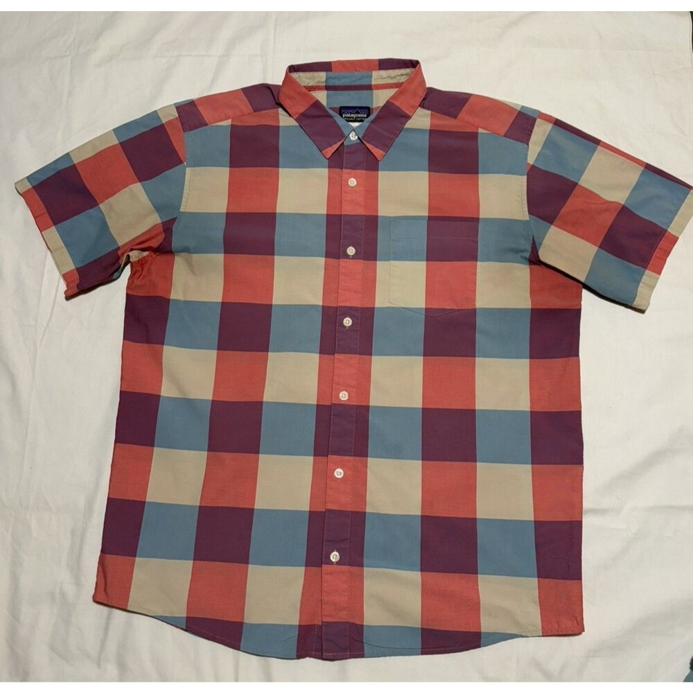 Patagonia Fezzman Shirt Mens Large Plaid Short Sleeve Button Up Organic Cotton